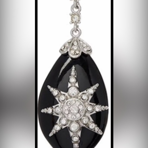 Austrian Black & Silvertone Crystal Starburst Pendant & Chain Necklace Jewelry - Picture 3 of 5